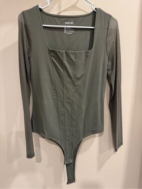Pinkm Style Olive Green Long Sleeve Bodysuit